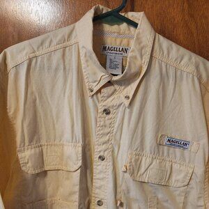Men's Large Magellan Yellow Vented Short Sleeve Button Down Fishing Shirt